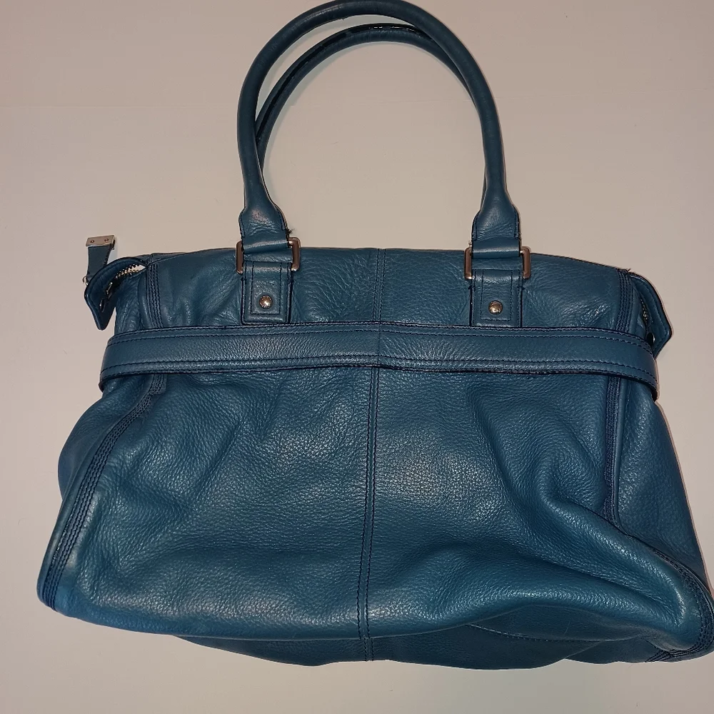Calvin Klein Pebbled Leather Shoulder Bag Top Handle Purse Blue